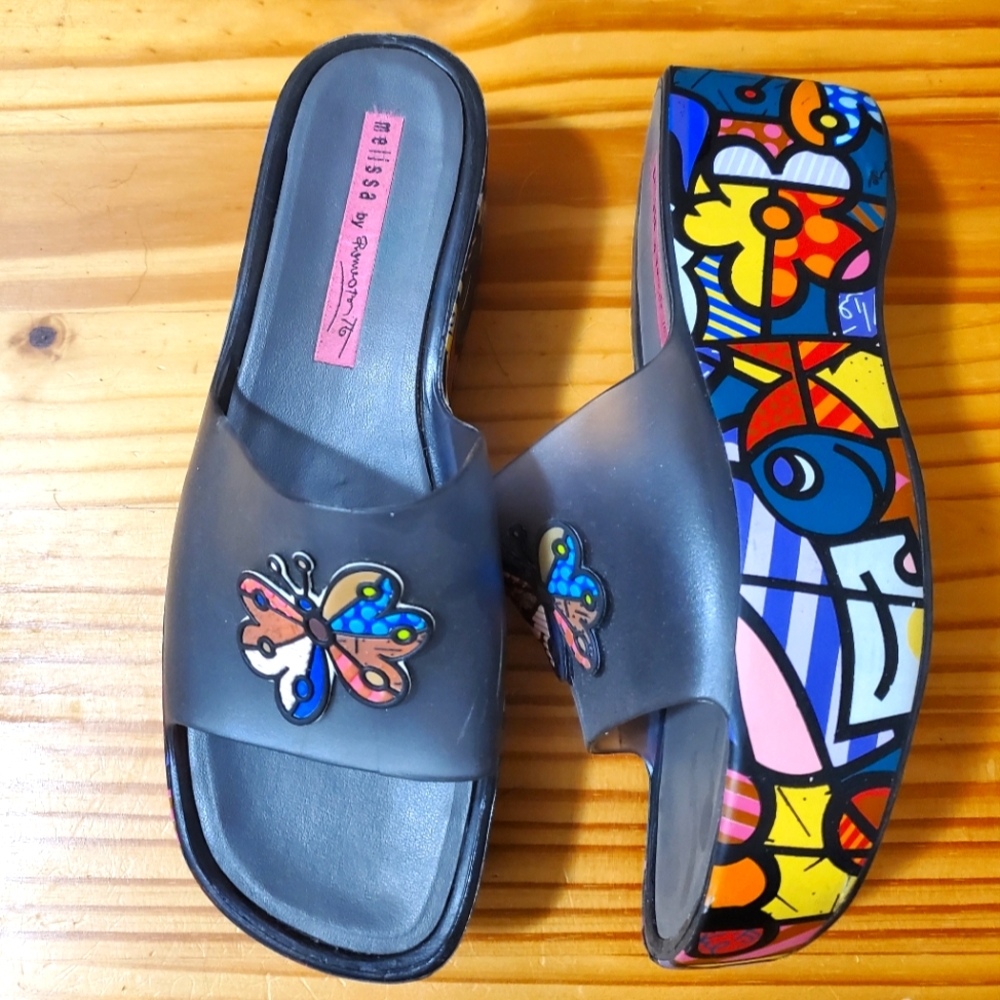 Melissa brand colorful butterfly slip on platforms